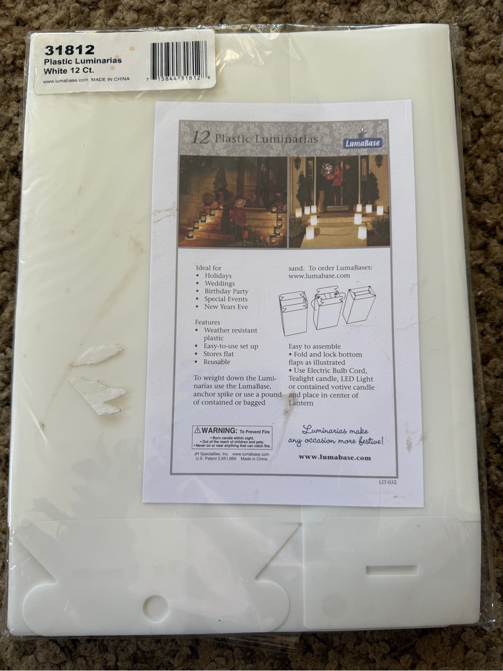 White Plastic Luminarias - 12 Count